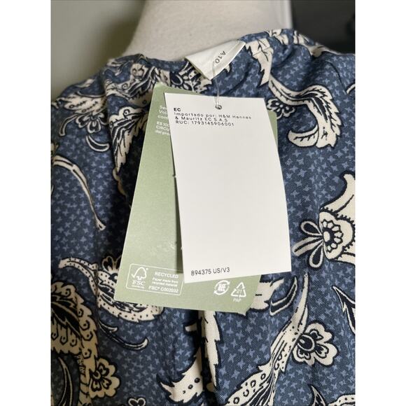 H&M Women's Size Medium Dusty Blue Paisley Long Sleeve Collared Midi Dress NWT - Picture 7 of 8